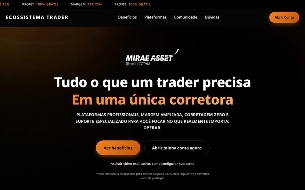 Landing page Ecossistema Trader da Mirae Asset