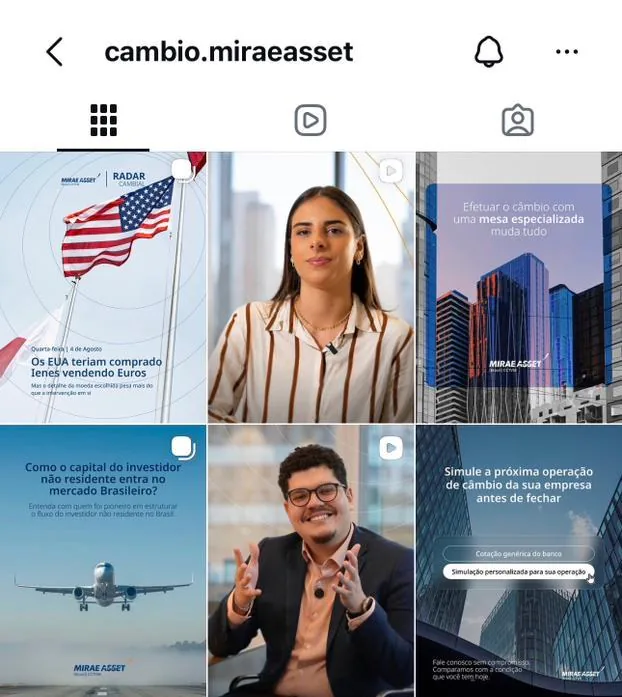 Perfil do Câmbio da Mirae Asset no Instagram